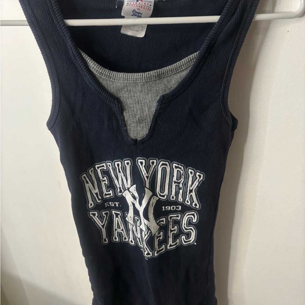 NYY Blue Gray Fitted Cut Out Tank Top